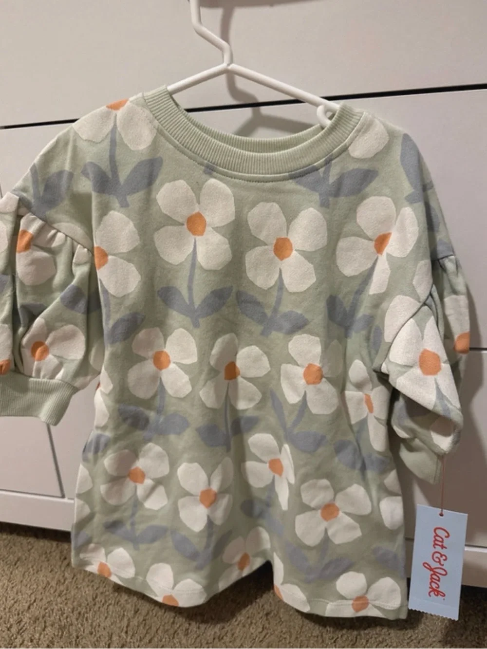 Cat & Jack Girls' Mint Floral Puff-Sleeve Top